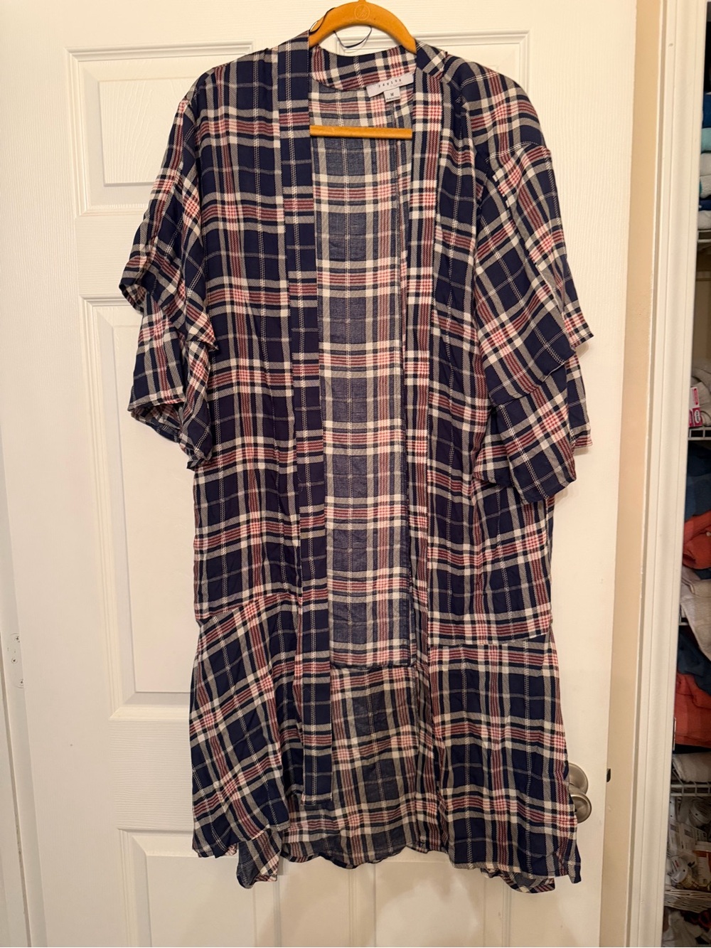 Favlux Fashion Plaid Kimono Blue Red Open Front Cardigan